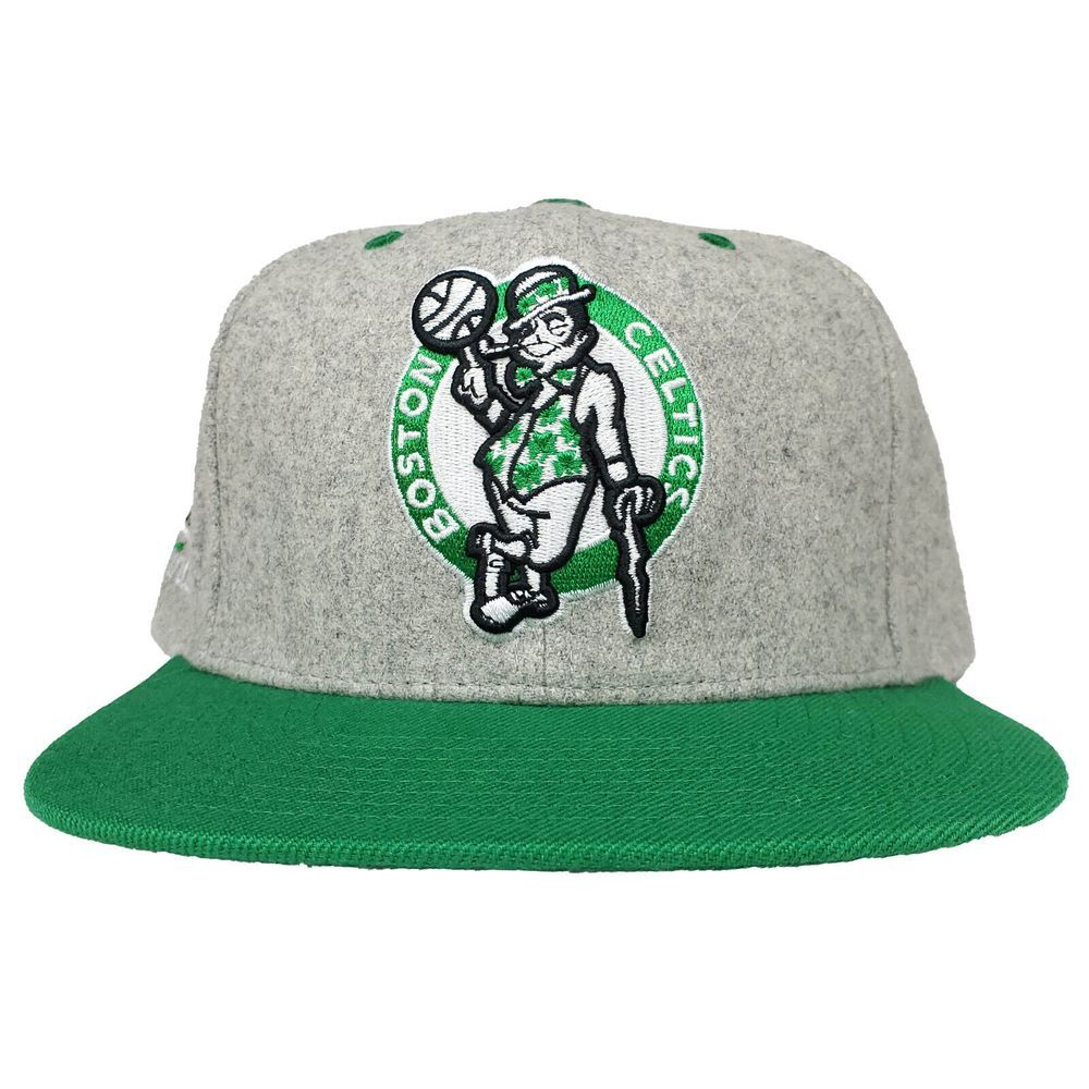 Boston Celtics‎ Mitchell & Ness NBA Snapback Hat Cap 3D Logo Gray Wool Green New